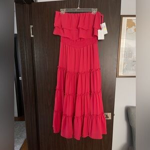 1. State Light Crimson Strapless Ruffle Tiered Dress